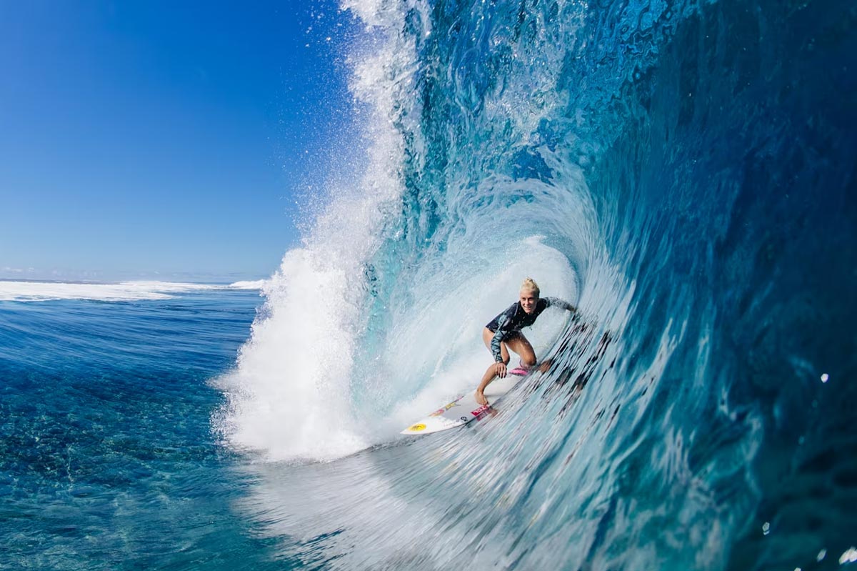 Tatiana Weston-Webb surfing Teahupoo